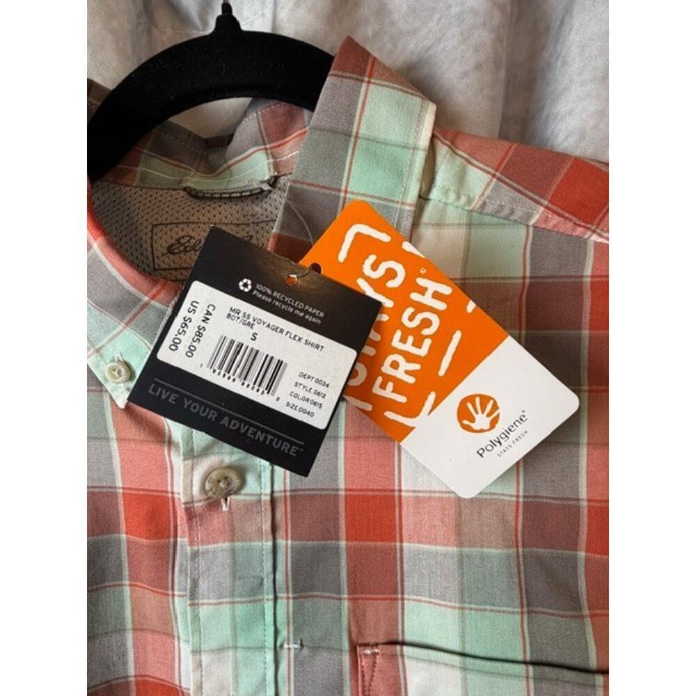Eddie Bauer Voyager Flex S Short Sleeve Plaid Button Down Polygiene Shirt NWT - Picture 4 of 7